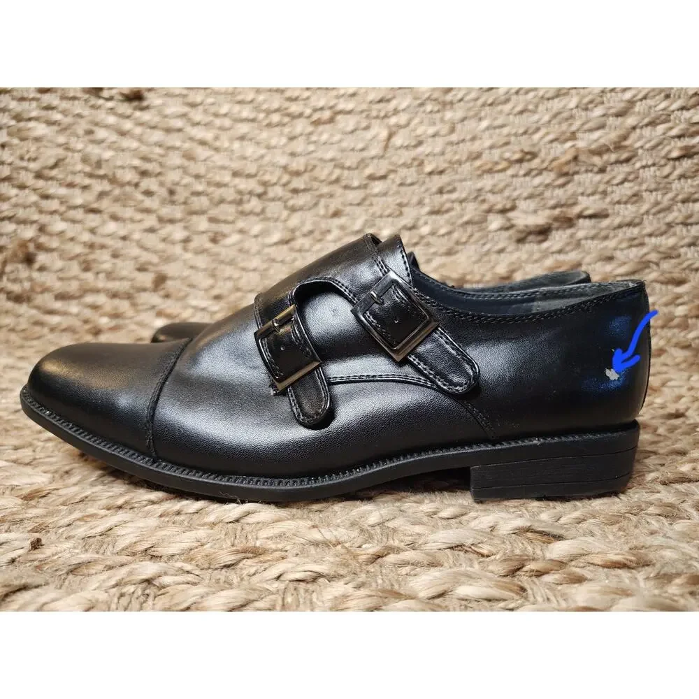 Steve Madden Men’s Double Monk Strap Black Leather Dress Shoes Size 7